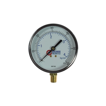 Coilhose Pneumatics 3 1/2" Chrome Dial Gauge 1/4" Bottom Mount 0-60 PSI GB1760